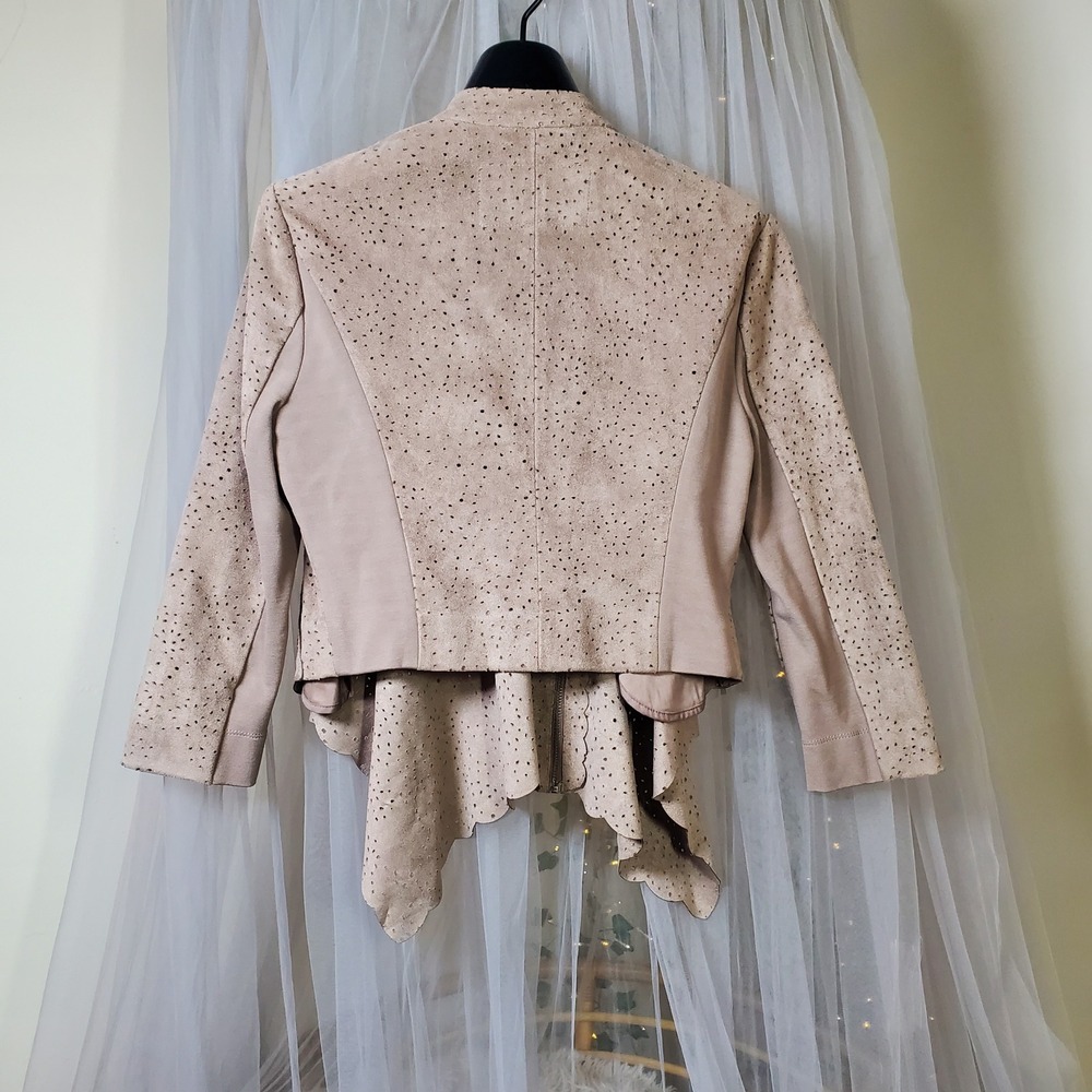 Bcbgmaxazria Bohemian Jacket Mocha Draped Full Zip Perforated Biker Fairy Size S - Picture 4 of 7